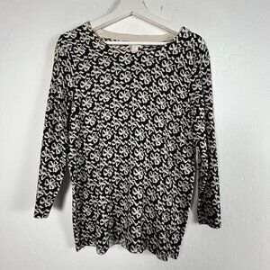 J. Crew Womens Black & Cream Bow Pattern Merino Wool Pullover Sweater Medium